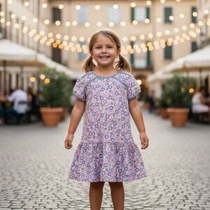 Hanna Andersson Pink Knit Short Sleeve Floral Dress 110/5